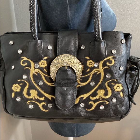 Carlos Falchi Black Embellished Leather Bag - Picture 2 of 16